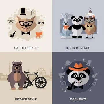 Animal Hipster Set Stock Illustration