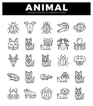 Animal icon collection with various creatures on white background Stock Illustration