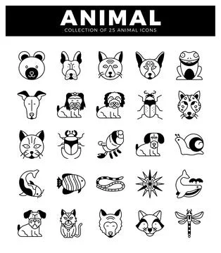 Animal icon set on white background Stock Illustration