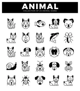 Animal icons. black and white vector illustration. on white background. Stock Illustration