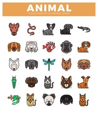 Animal icons in a clean. flat vector design style.  Various creatures. pets.. Illustrazione stock