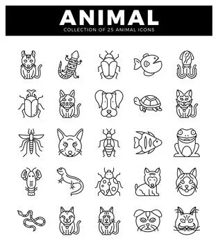 Animal Icons Collection A Seamless Pattern of Diverse Creatures Stock Illustration
