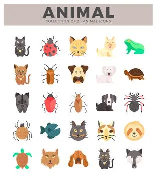 Animal icons in flat design. featuring various animals like cats. dogs. ins.. 스톡 일러스트