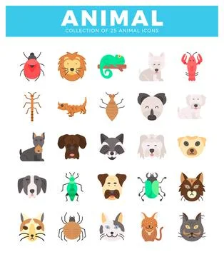 Animal icons in a flat vector style on a white background. Stock Illustration