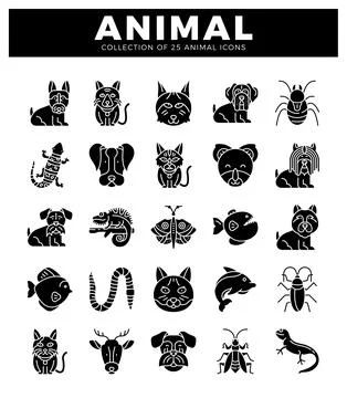 Animal icons in a grid format. isolated on a white background. Stock Illustration