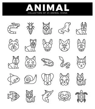 Animal icons in a grid layout. featuring various pet and wild creatures as .. Stock Illustration