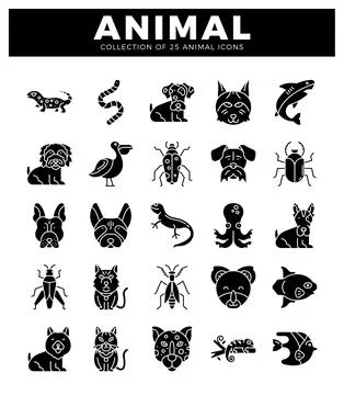 Animal icons in a grid layout. Stockillustratie