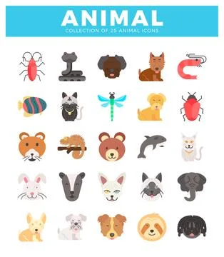 Animal icons in a grid layout with a light blue header. イラスト素材