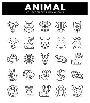Animal icons in a grid layout. presented as a stock illustration. Vector ou.. Stock Illustration