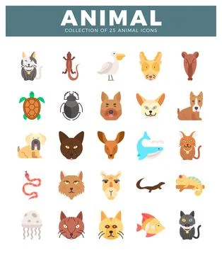 Animal icons in a grid layout on a white background. Stock Illustration
