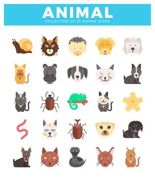 Animal icons in a grid pattern against a white background. Ilustración de archivo