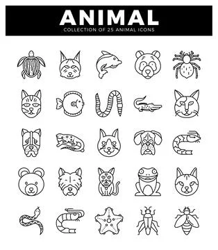 Animal icons in a grid pattern on a white background イラスト素材