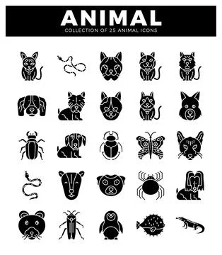 Animal icons presented in a grid layout on a white background. Stockillustratie