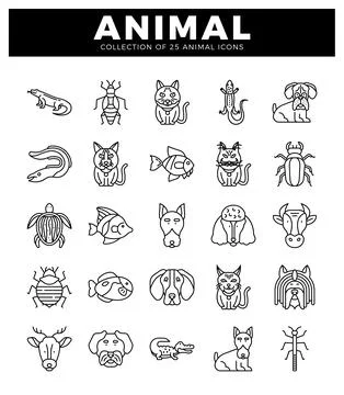 Animal icons presented in a grid layout on a white background. 스톡 일러스트