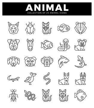 Animal icons presented in a grid layout on a white background. イラスト素材