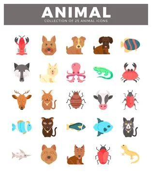 Animal icons. showcasing various creatures in a flat design style on a whit.. Stock Illustration
