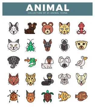 Animal icons in a simple. flat design style on a white background. Stock Illustration