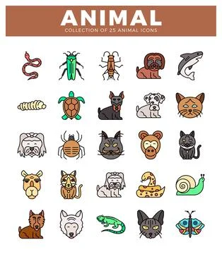 Animal icons with simple flat design on white background. Stock Illustration