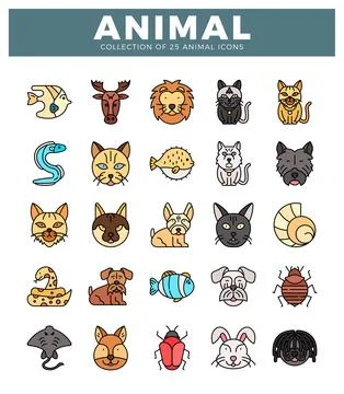 Animal icons vector flat collection of stylized animals for design. Stock Illustration
