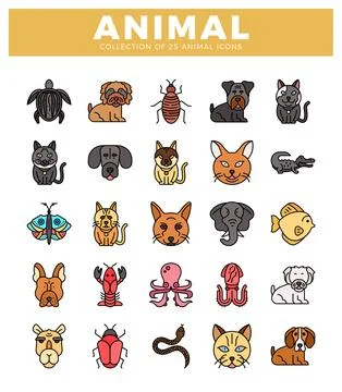 Animal icons for web design. Flat vector illustrations on white background. Stock Illustration