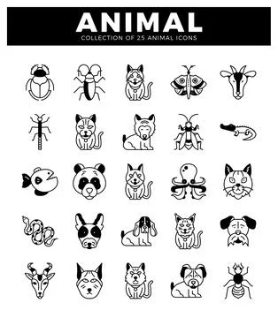 Animal icons on white background. Vector illustration with diverse animals... Stock Illustration