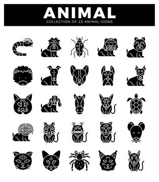 Animal icons on white background. Vector flat illustrations. simple geometr.. Stock Illustration
