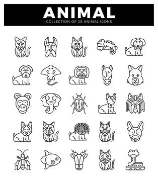 Animal icons on white background. Vector illustration. Stock Illustration