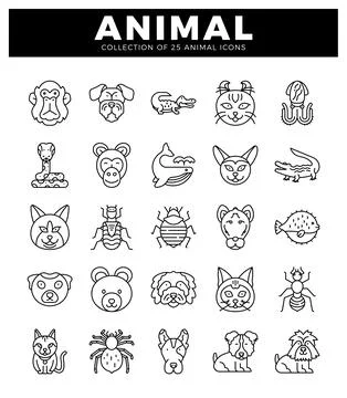 Animal icons in a white grid pattern on a black background. 스톡 일러스트