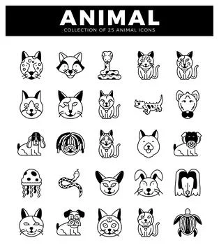 Animal icons in a white grid pattern on a black background Stock Illustration