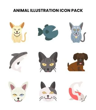 Animal Illustration Flat Vector Icons Pack Stock Illustration