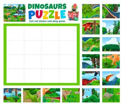 Animal jigsaw puzzle logic game with dinosaurs Stock Illustration
