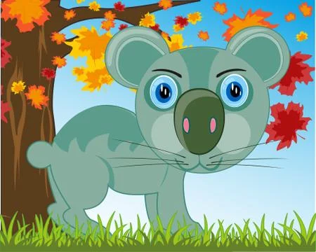 Animal koala drawing on background tree and green herb Illustrazione stock