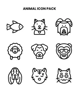 Animal Line Vector Icons Pack Stock Illustration