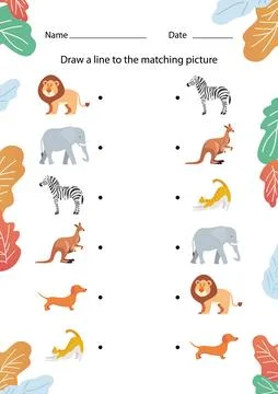Animal Matching game Educational Sheet. Stock Illustration