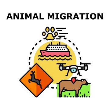 Animal migration concept with tracking technology and movement signs Stock Illustration