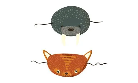 Animal Paper Mask with Side String Vector Set Illustrazione stock