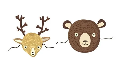 Animal Paper Mask with Side String Vector Set Illustrazione stock