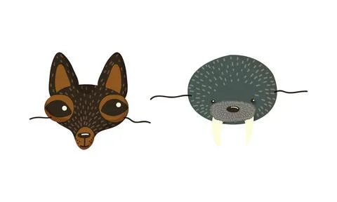 Animal Paper Mask with Side String Vector Set Illustrazione stock