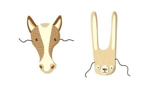 Animal Paper Mask with Side String Vector Set Illustrazione stock