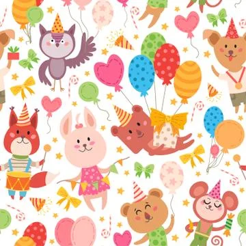 Animal party elements pattern. For birthday party Stock Illustration