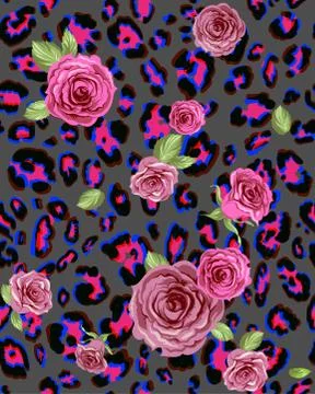 Animal pattern and roses Stock Illustration