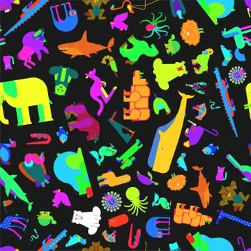 Animal pattern. Beast background seamless. cute cartoon animals.jungle and fo Ilustración de archivo