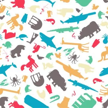 Animal pattern. Beast background seamless. cute cartoon animals.jungle and fo Ilustración de archivo