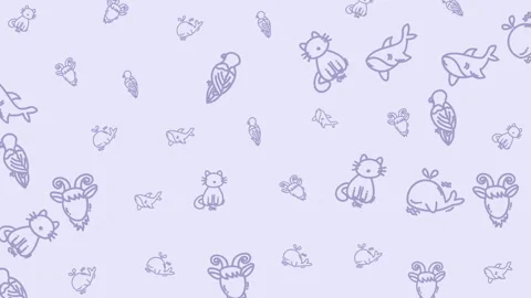 Animal pattern featuring blue drawings on a light blue background. Suitable for  Stock Footage 324810258