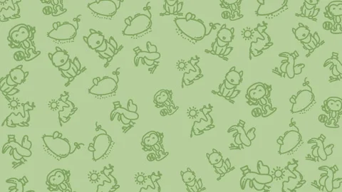 Animal pattern holiday fun light green background with cartoon animals for festi Stock Footage 322681100