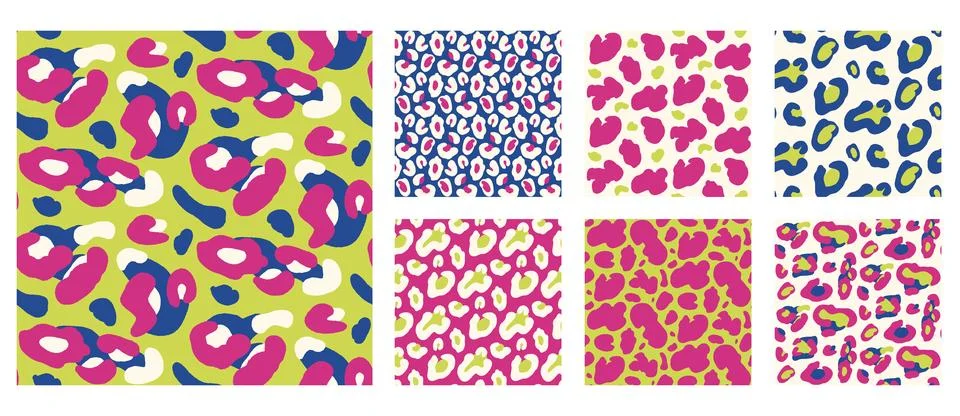 Animal pattern set with vibrant bold color for girly Y2K print. Seamless fuchsia Stock Illustration