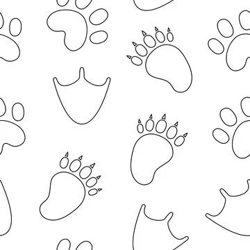 Animal paw print. Seamless pattern. Coloring Page. Stock Illustration