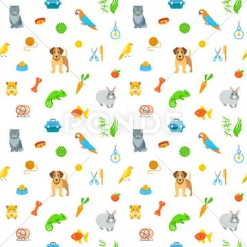 Animal Pets Grooming Flat Colorful Seamless Pattern Stock Illustration