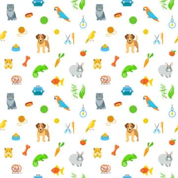 Animal Pets Grooming Flat Colorful Seamless Pattern Stock Illustration