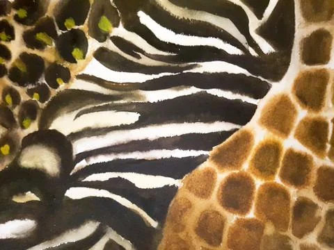 Animal Print Patchwork Background. Natural Colors. Zebra Stripes, Cheetah Spots, Stock Illustration